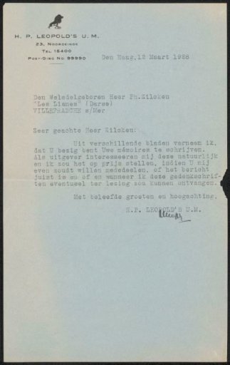 Letter to Philip Zilcken
