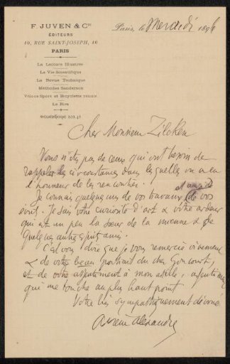 Letter to Philip Zilcken