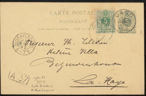 Postcard to Philip Zilcken