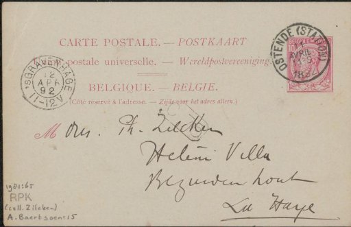 Postcard to Philip Zilcken