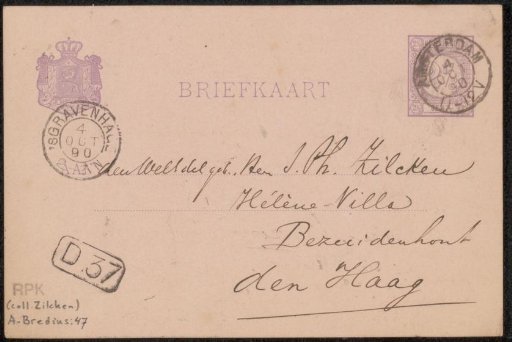 Postcard to Philip Zilcken