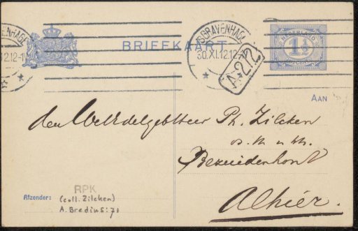 Postcard to Philip Zilcken