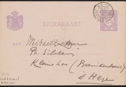 Postcard to Philip Zilcken