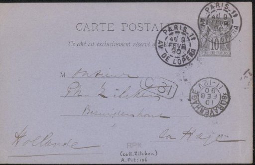 Postcard to Philip Zilcken