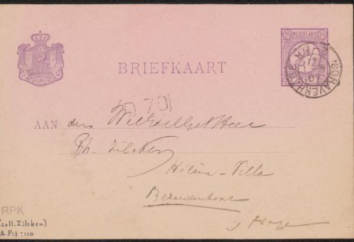 Postcard to Philip Zilcken
