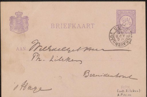 Postcard to Philip Zilcken