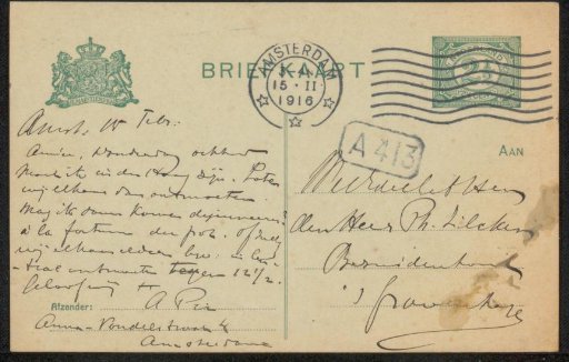 Postcard to Philip Zilcken