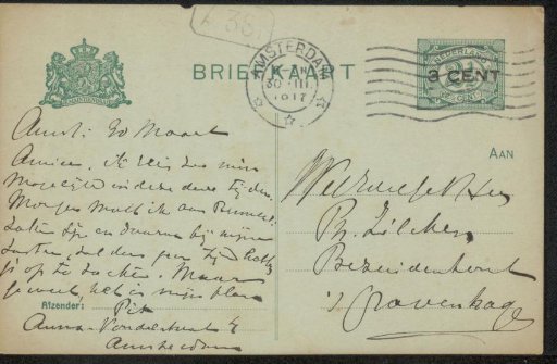 Postcard to Philip Zilcken