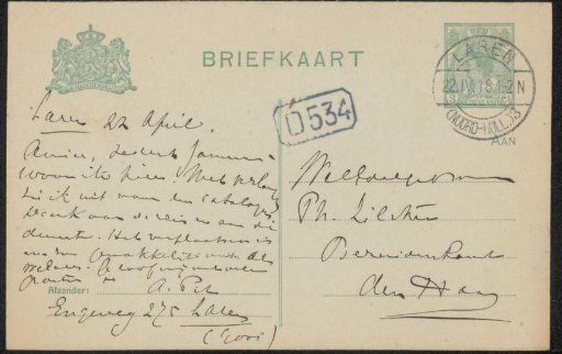 Postcard to Philip Zilcken