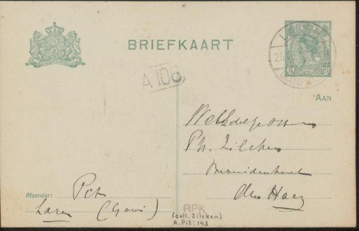 Postcard to Philip Zilcken
