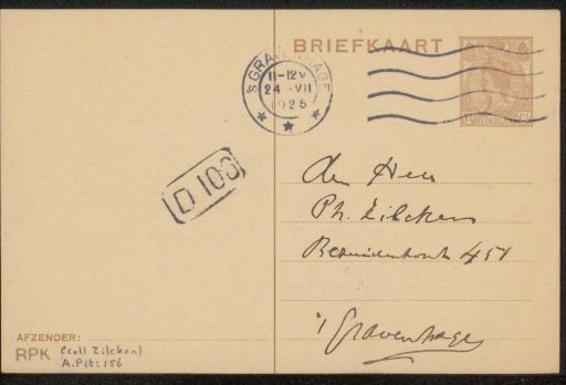 Postcard to Philip Zilcken