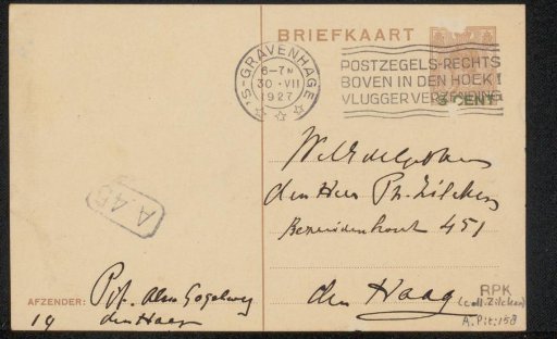 Postcard to Philip Zilcken
