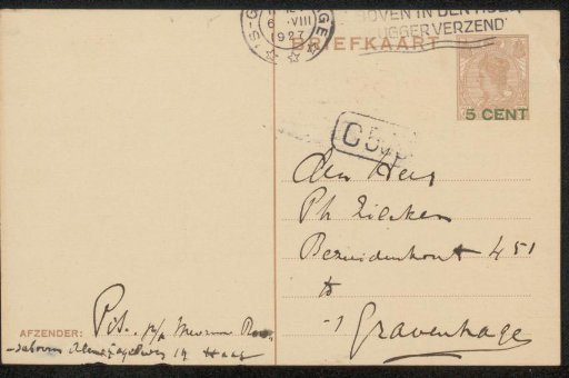Postcard to Philip Zilcken