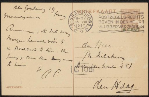 Postcard to Philip Zilcken