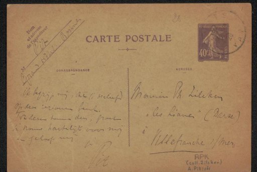 Postcard to Philip Zilcken
