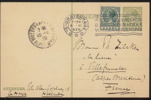 Postcard to Philip Zilcken