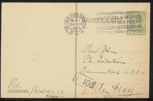 Postcard to Philip Zilcken