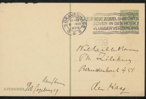 Postcard to Philip Zilcken