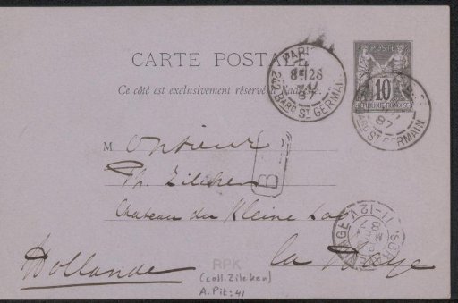 Postcard to Philip Zilcken
