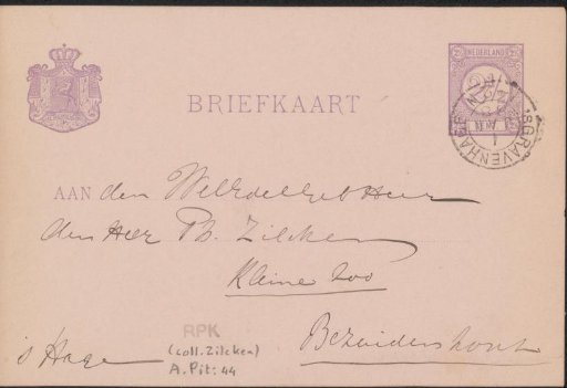 Postcard to Philip Zilcken