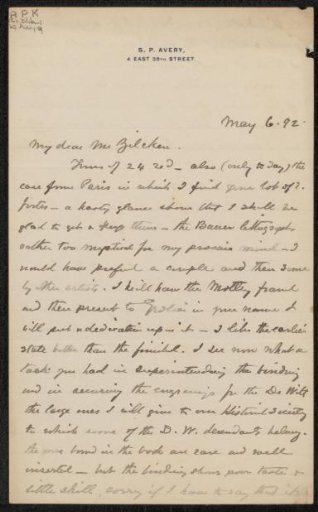 Letter to Philip Zilcken