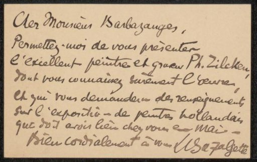 Calling Card for Mr. Barbazanges