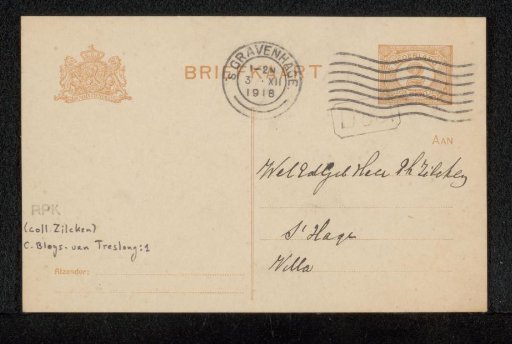 Postcard to Philip Zilcken