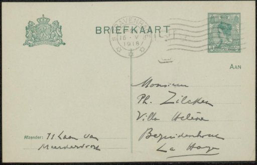 Postcard to Philip Zilcken