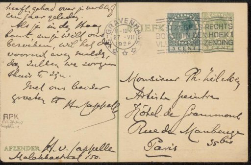Postcard to Philip Zilcken