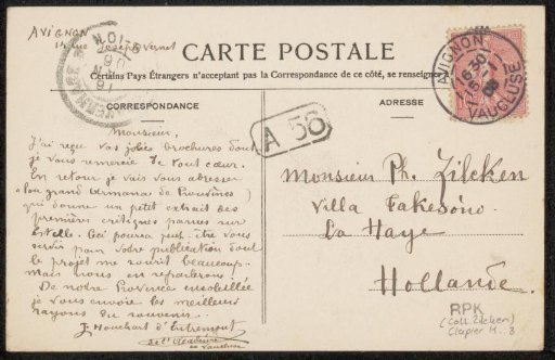 Postcard to Philip Zilcken