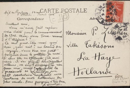 Picture postcard to Philip Zilcken