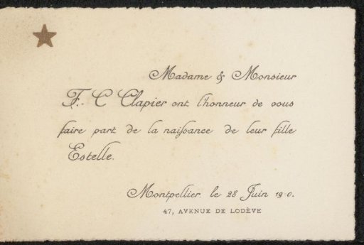 Birth card to Philip Zilcken