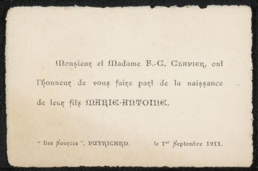 Birth card to Philip Zilcken