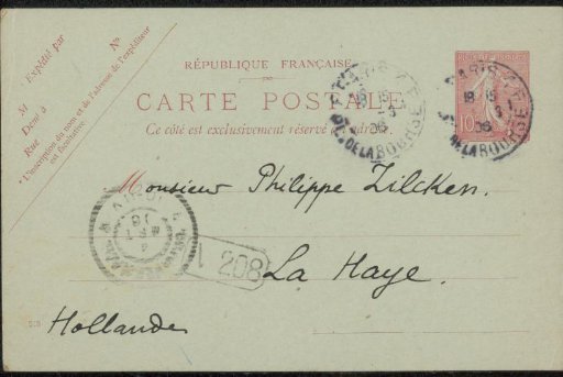 Postcard to Philip Zilcken