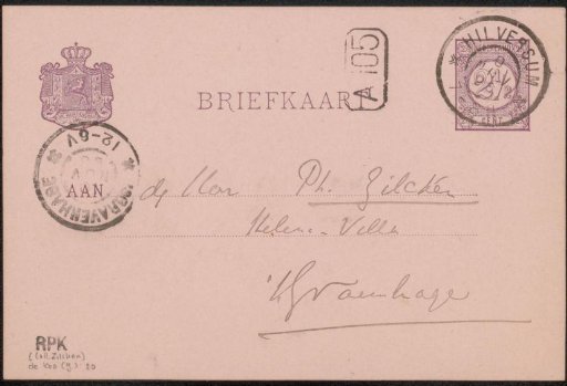 Postcard to Philip Zilcken