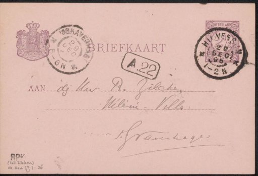 Postcard to Philip Zilcken