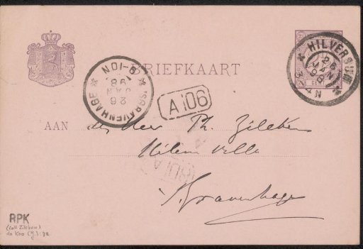 Postcard to Philip Zilcken