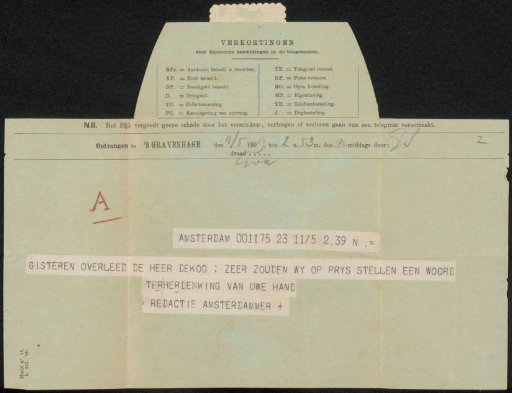 Telegram to Philip Zilcken