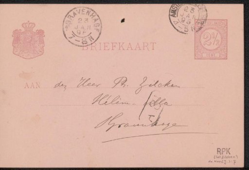 Postcard to Philip Zilcken