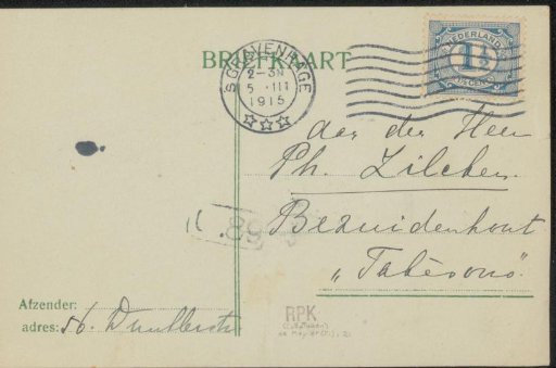 Postcard to Philip Zilcken