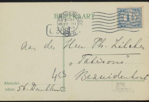 Postcard to Philip Zilcken