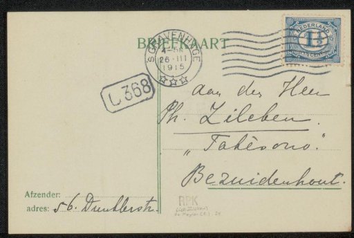Postcard to Philip Zilcken