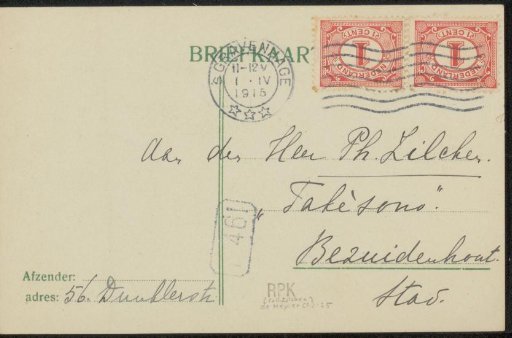 Postcard to Philip Zilcken