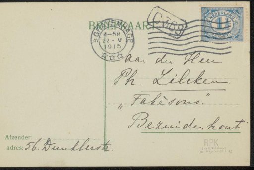 Postcard to Philip Zilcken