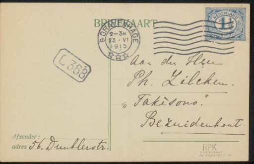 Postcard to Philip Zilcken