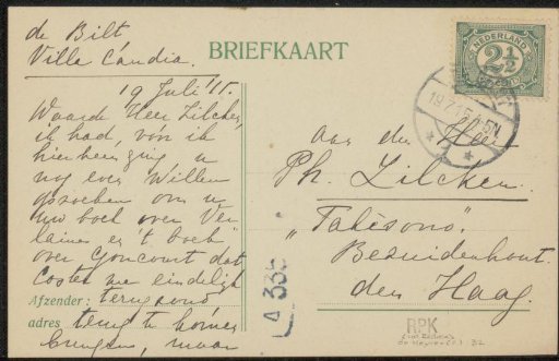 Postcard to Philip Zilcken