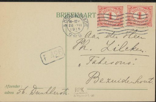 Postcard to Philip Zilcken