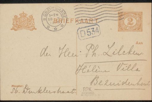 Postcard to Philip Zilcken