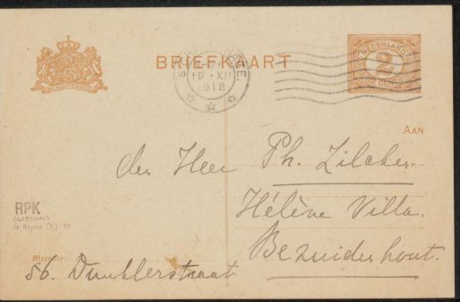 Postcard to Philip Zilcken