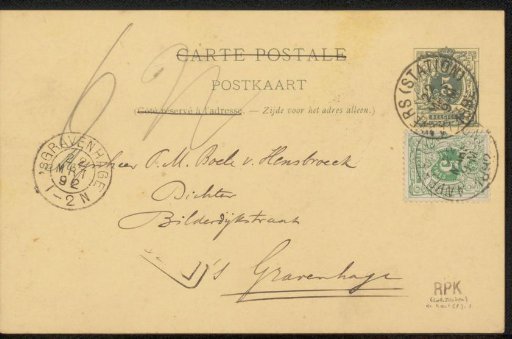 Postcard to Pieter Andreas Martin Boele van Hensbroek